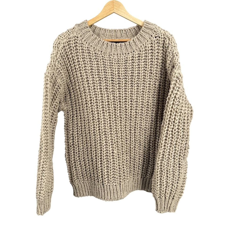 Donna Karan‎ Sweater Size XS Beige Chunky Open Knit Crew Neck Oversized